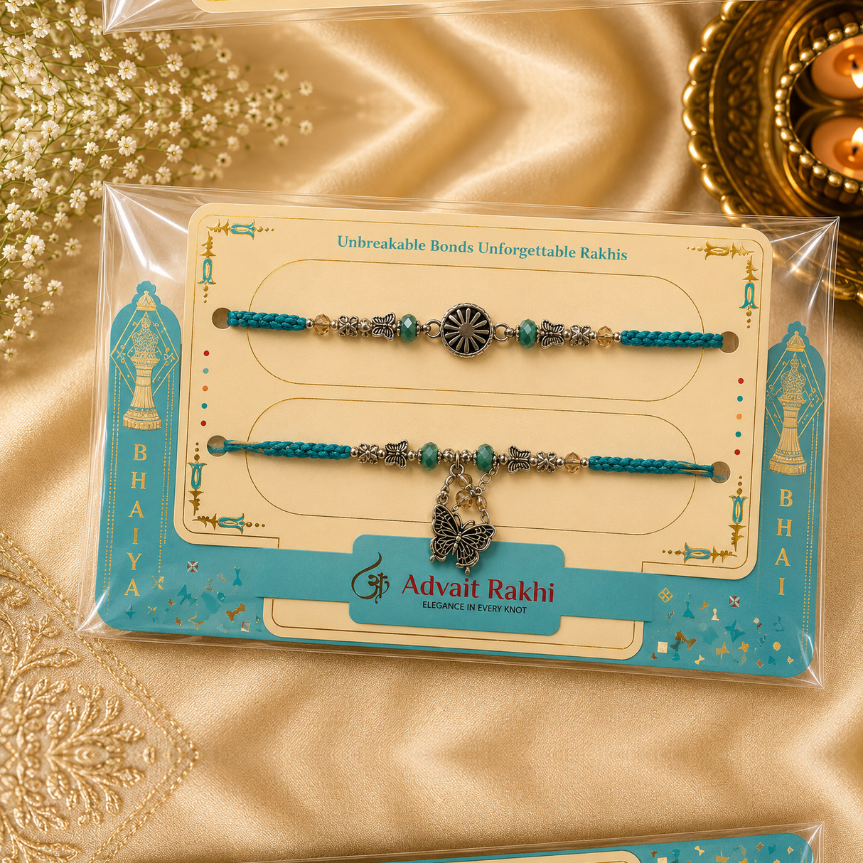 Bhai Bhabhi Rakhi | Teal Butterfly | Pair | 1111
