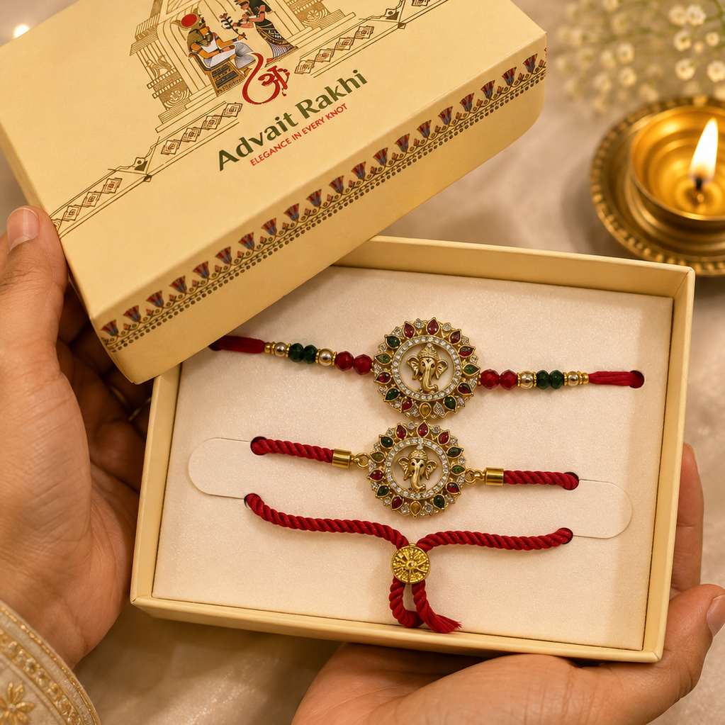 Bhai Bhabhi Rakhi | Royal Ganesha Kundan | Pair | 1125