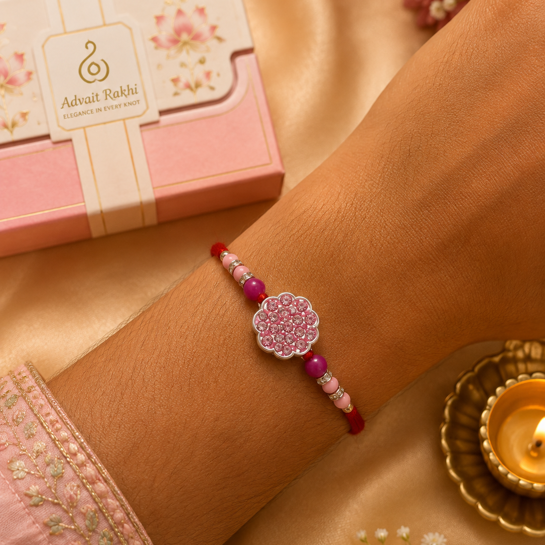 Bhai Rakhi | Pink Crystal Rosette | Single | 1150