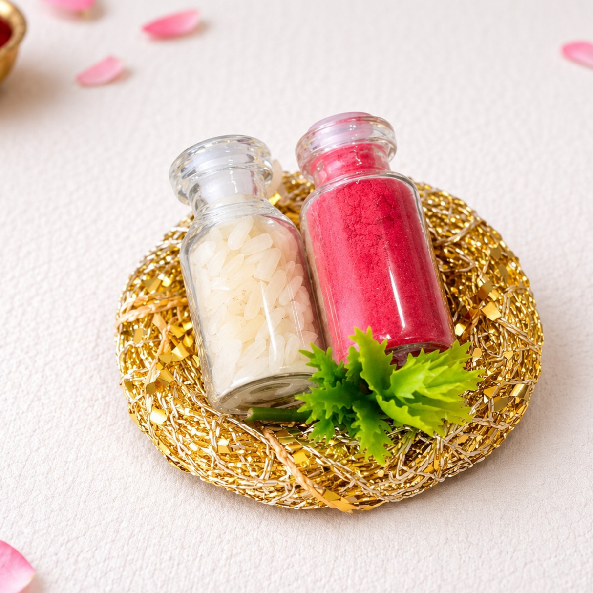 Roli Chawal Set | Golden Tray | Single | 9001