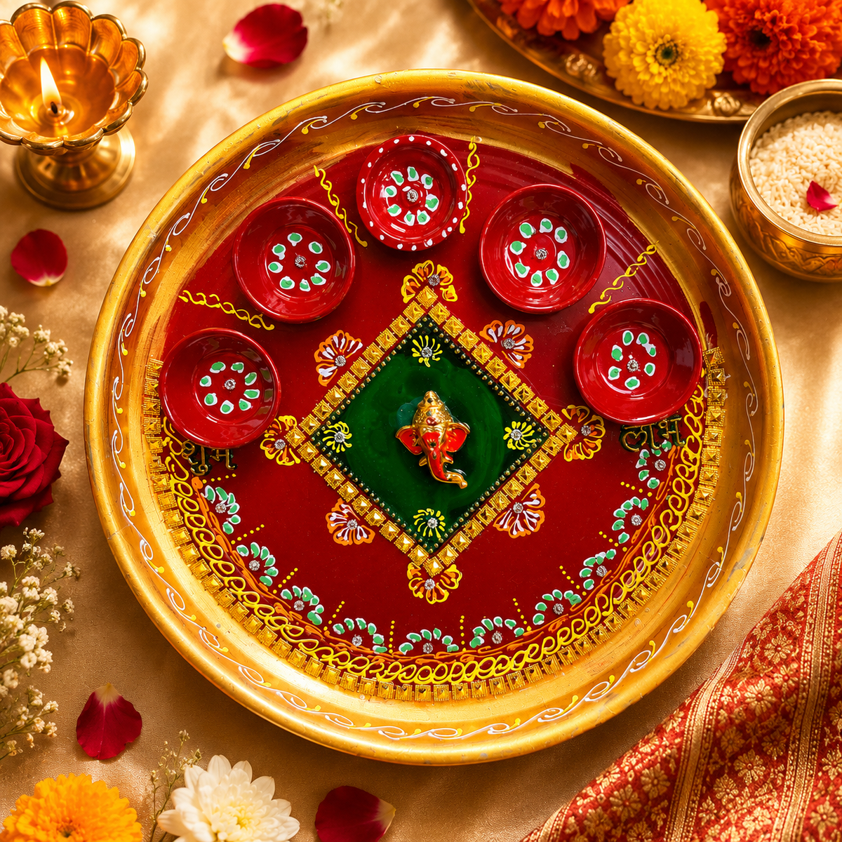 Pooja Thali | Green Ganeshji | Single | 1165
