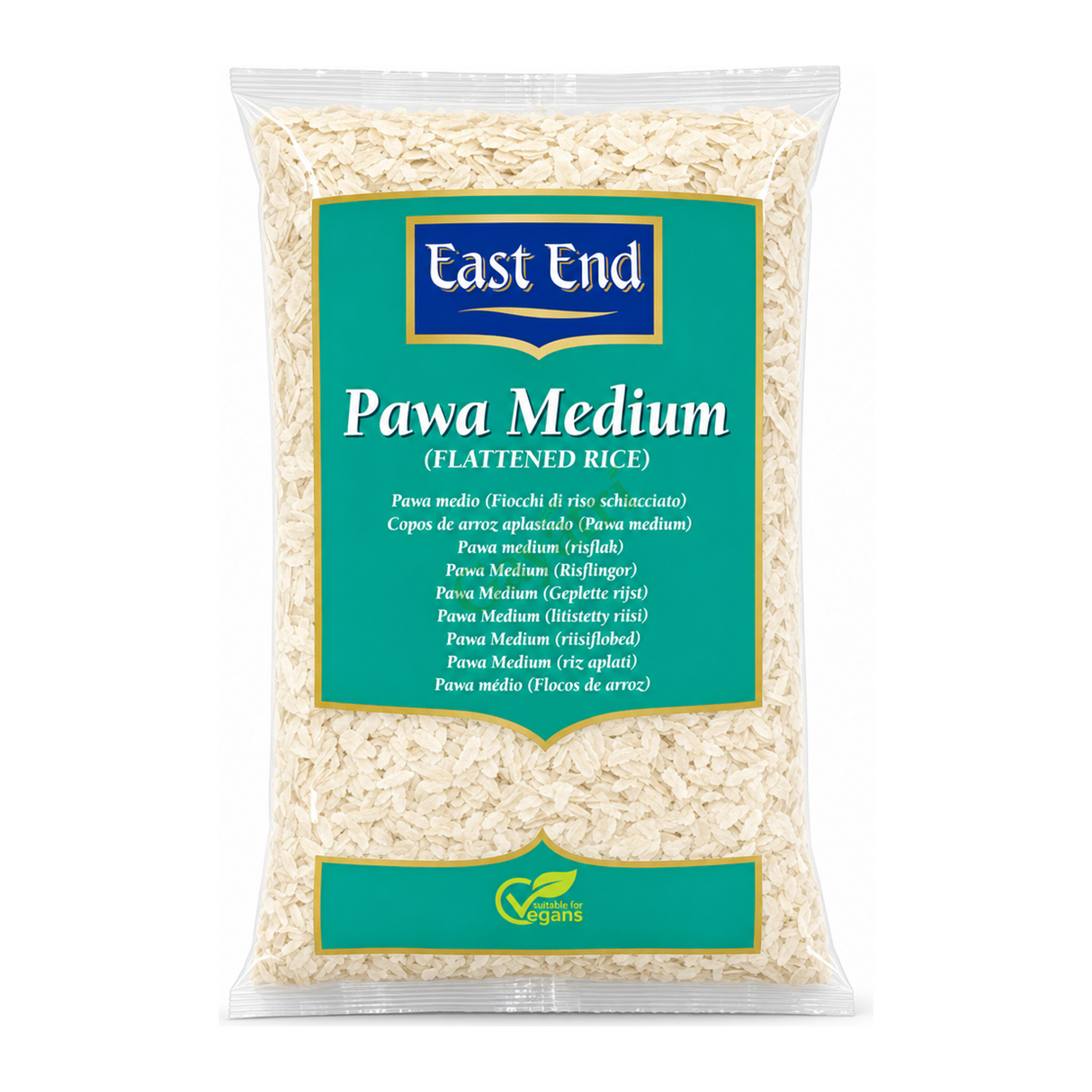 Pawa Medium (Flattened Rice) Medium by East End — front view showing product label and branding, studio product photo on white background