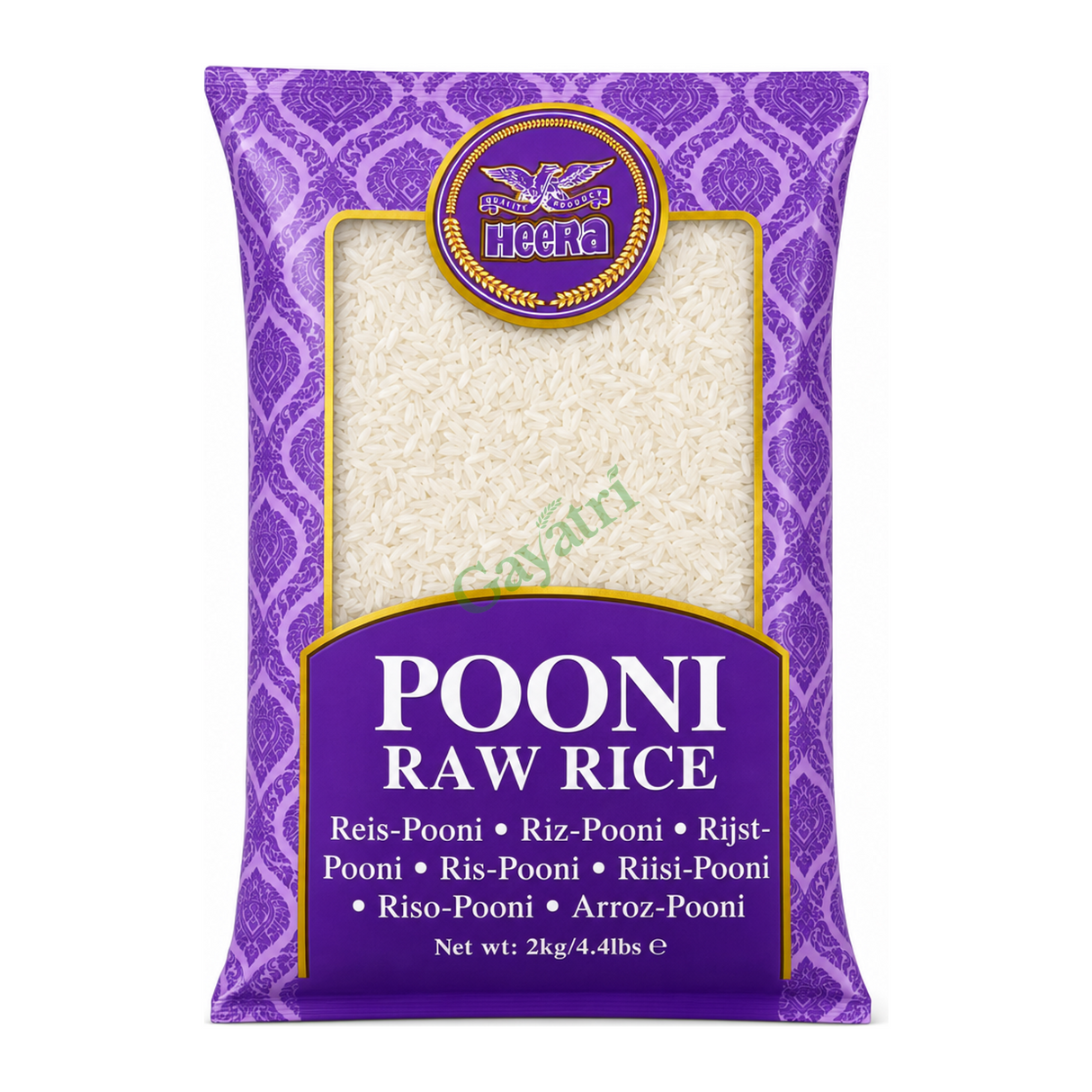 Pooni Raw Rice by Heera — front view showing product label and branding, studio product photo on white background