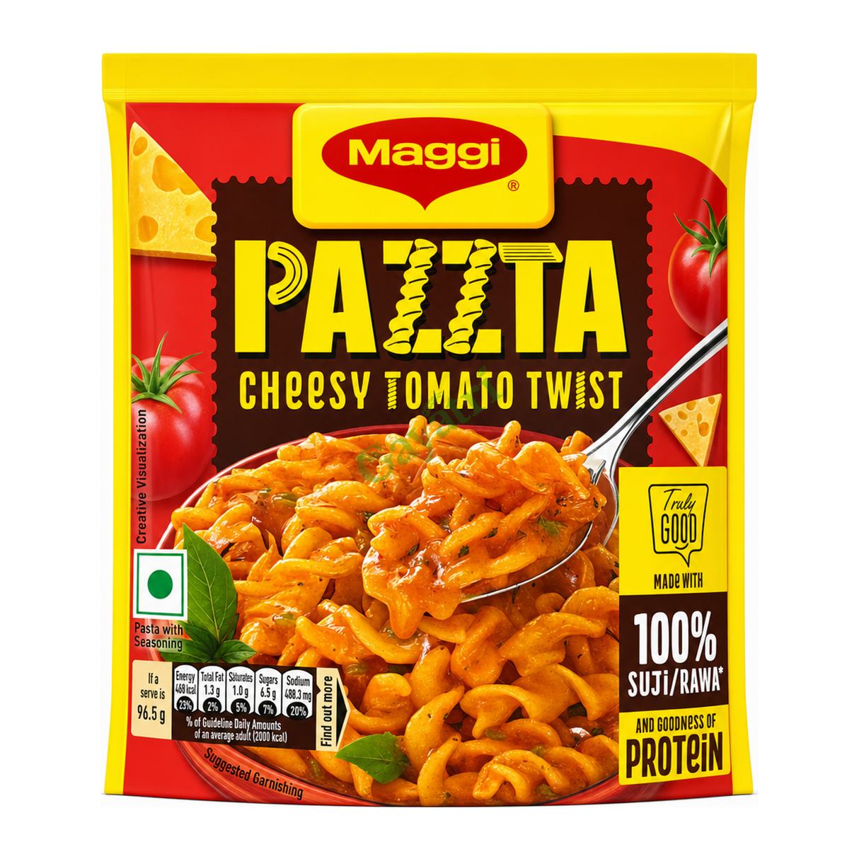 Pazzta Cheesy Tomato Twist Cheesy Tomato Twist by Maggi — front view showing product label and branding, studio product photo on white background