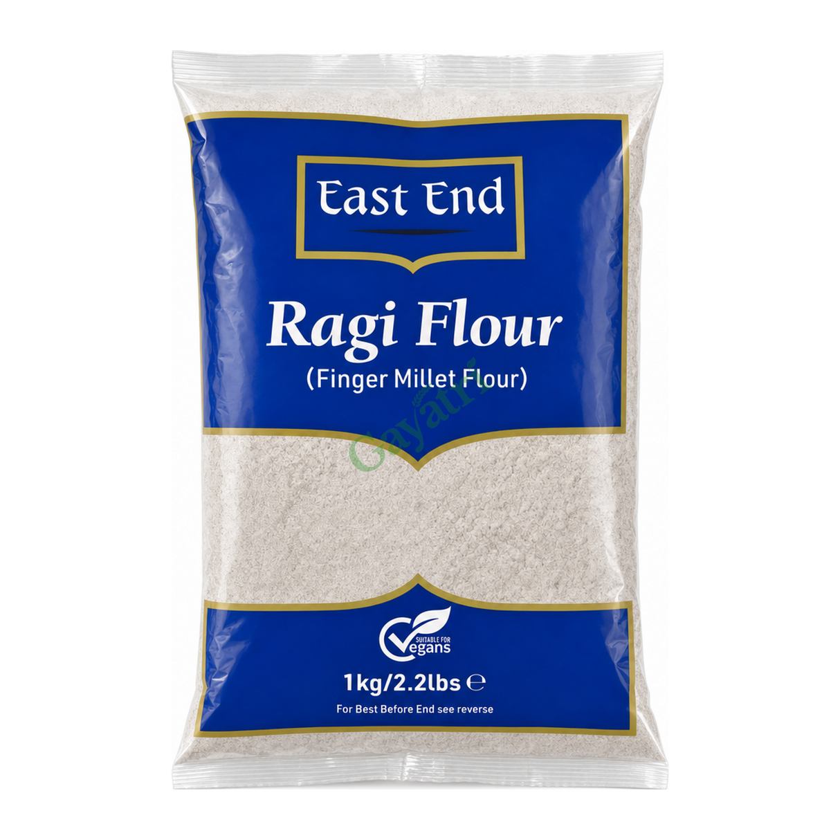 Ragi Flour (Finger Millet Flour) by East End — front view showing product label and branding, studio product photo on white background