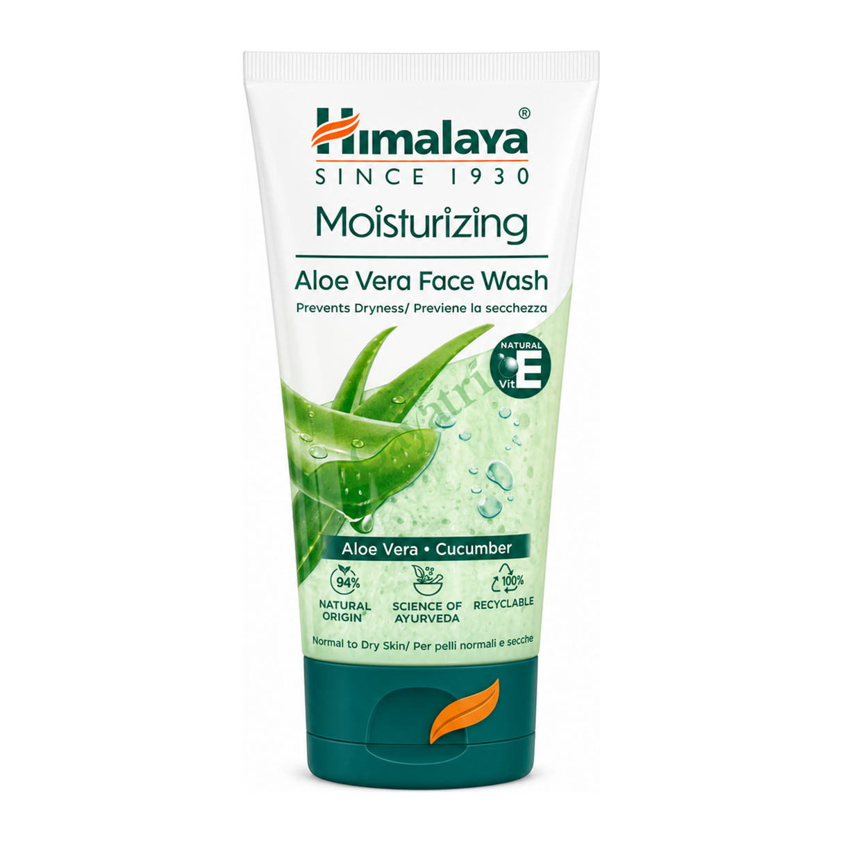 Moisturizing Aloe Vera Face Wash by Himalaya — front view showing product label and branding, studio product photo on white background