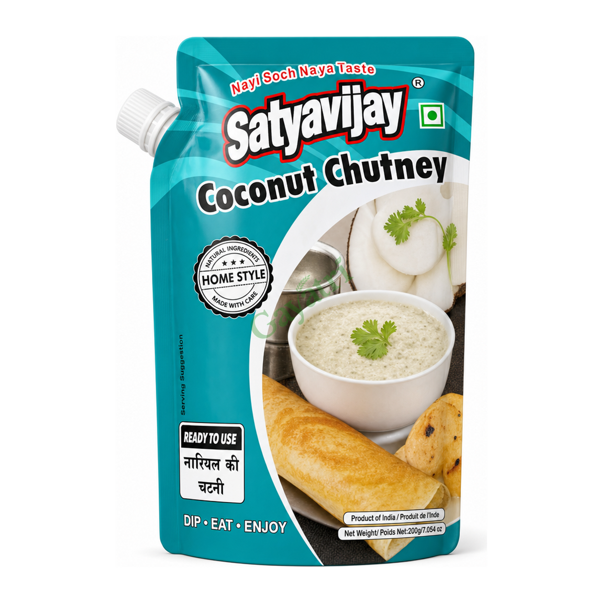 Coconut Chutney Home Style by Satyavijay — front view showing product label and branding, studio product photo on white background