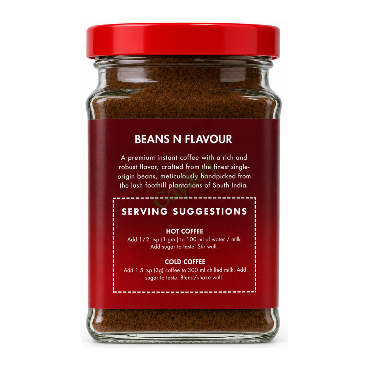 Beans N Flavour Classic Pure Instant Coffee Classic by Beans N Flavour — cooking instructions side panel, studio product photo on white background