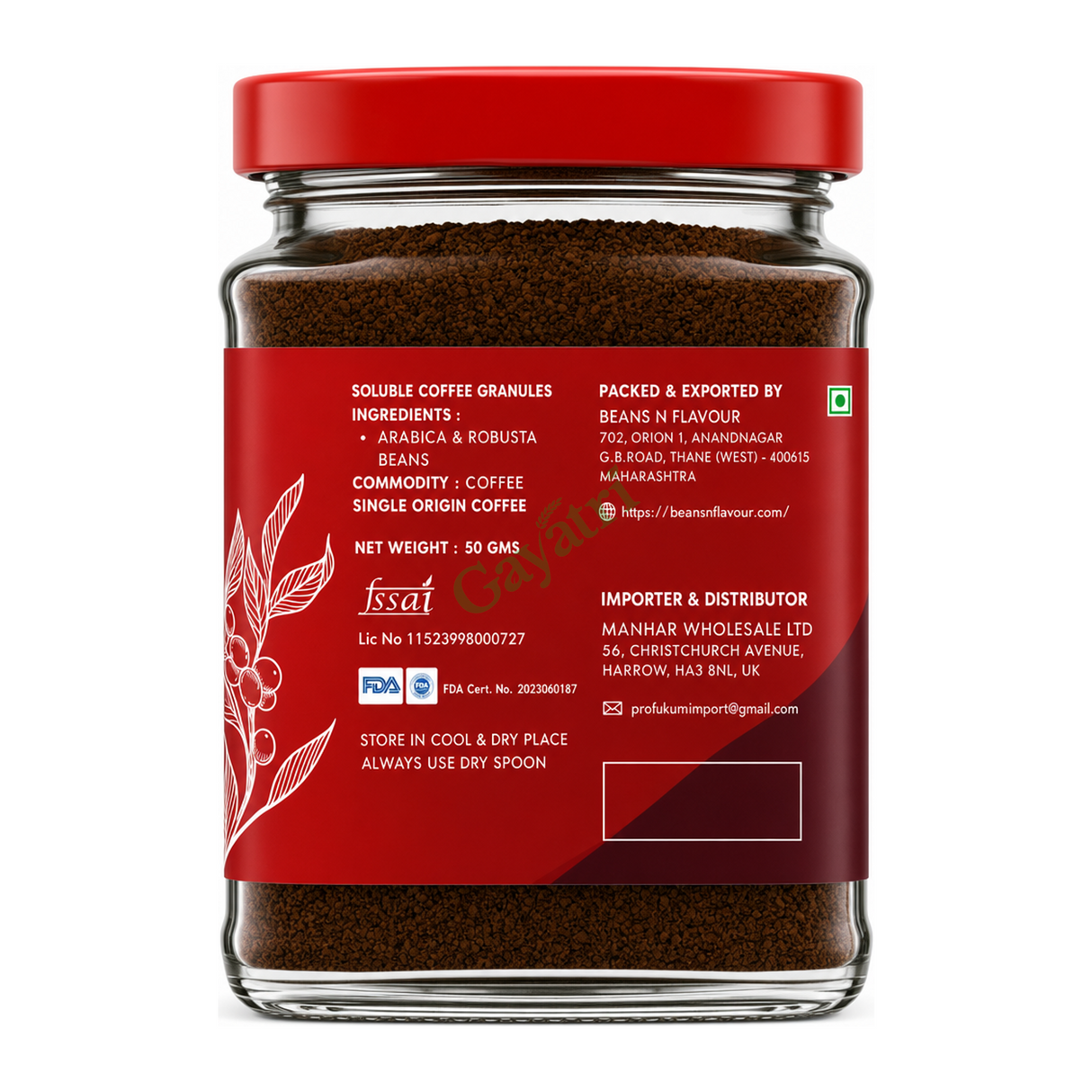 Beans N Flavour Classic Pure Instant Coffee Classic by Beans N Flavour — ingredients side panel, studio product photo on white background