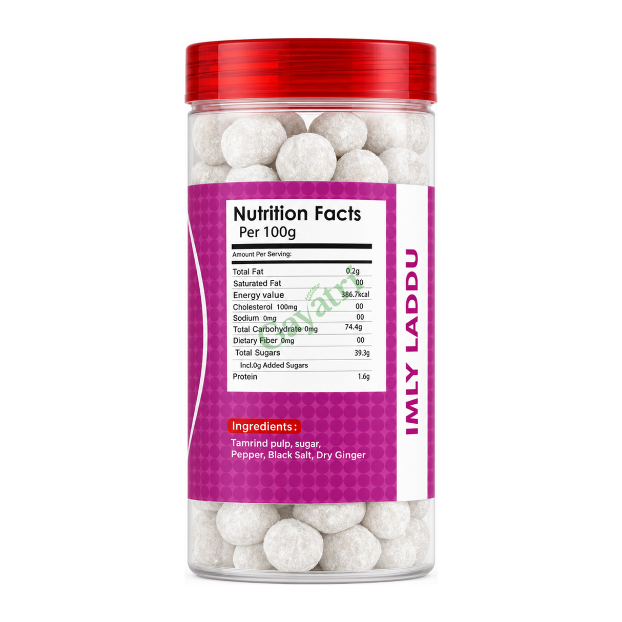 Imly Laddu by Mukhwas Bites — nutrition facts side panel, studio product photo on white background