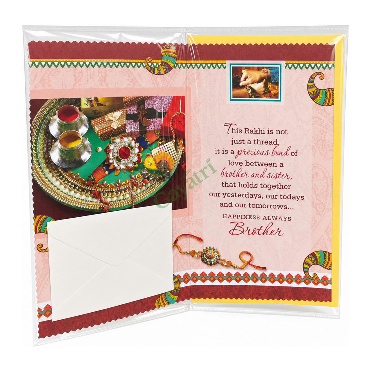 Rakhi Dear Brother Greeting Card and Thread Set Dear Brother by Sun King β back view showing ingredients and product details, studio product photo on white background