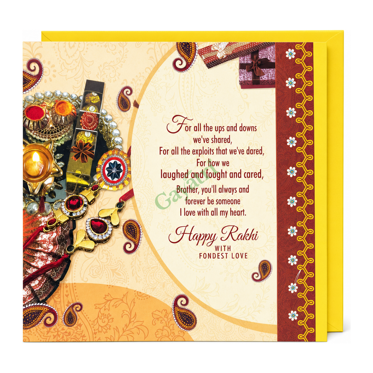 Wishes on Rakhi Loving Brother Card — back view showing ingredients and product details, studio product photo on white background
