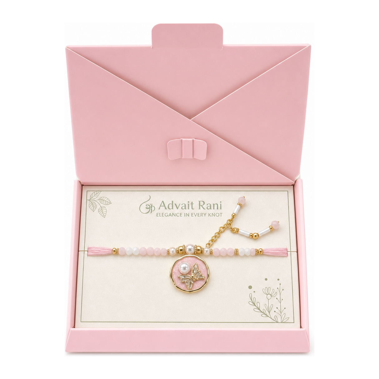 Advait Rani Bhabhi Lumba Rakhi Bliss by Advait Rani β front view showing product label and branding, studio product photo on white background