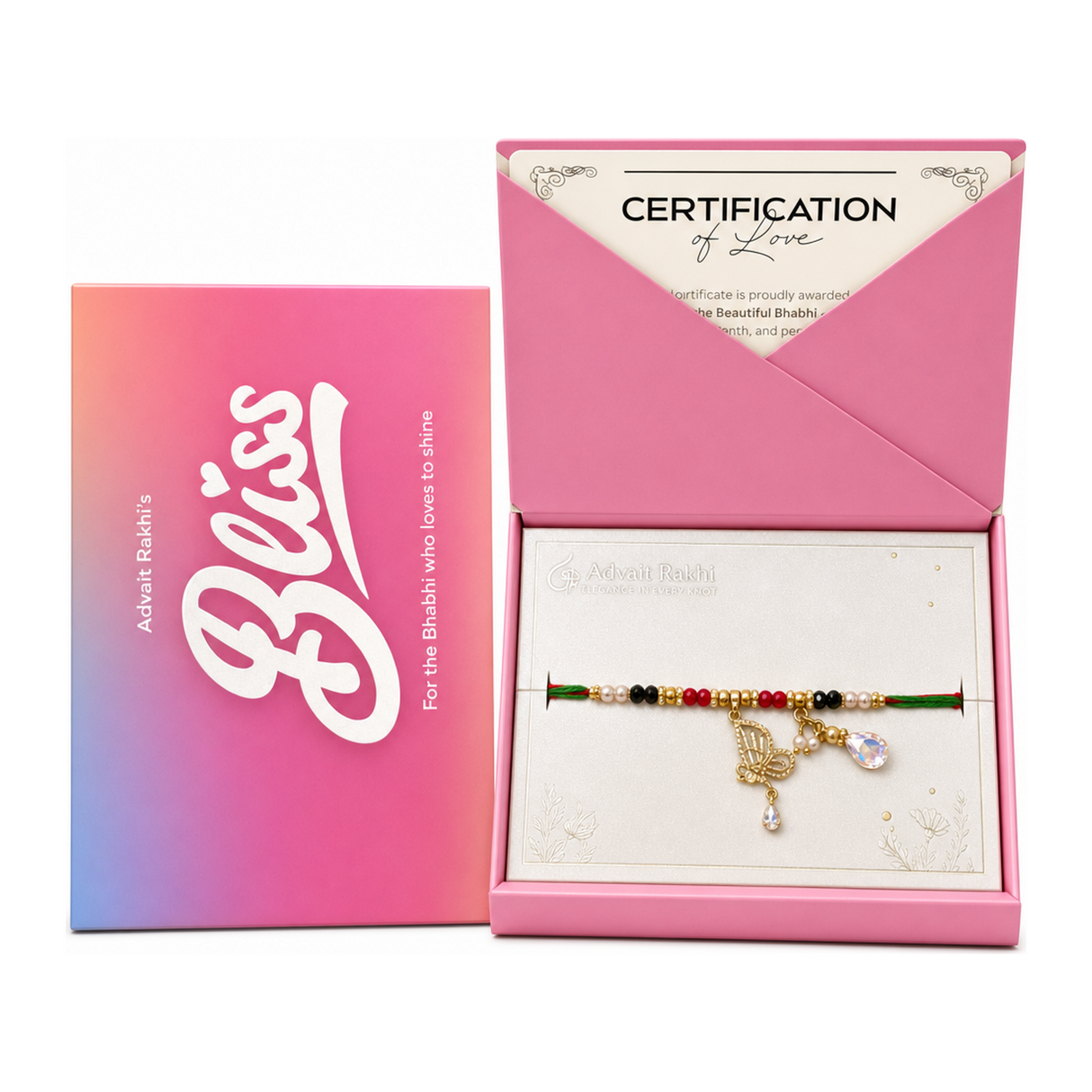 Bliss Advait Rakhi For The Bhabhi Who Loves To Shine by Advait Rakhi β front view showing product label and branding, studio product photo on white background