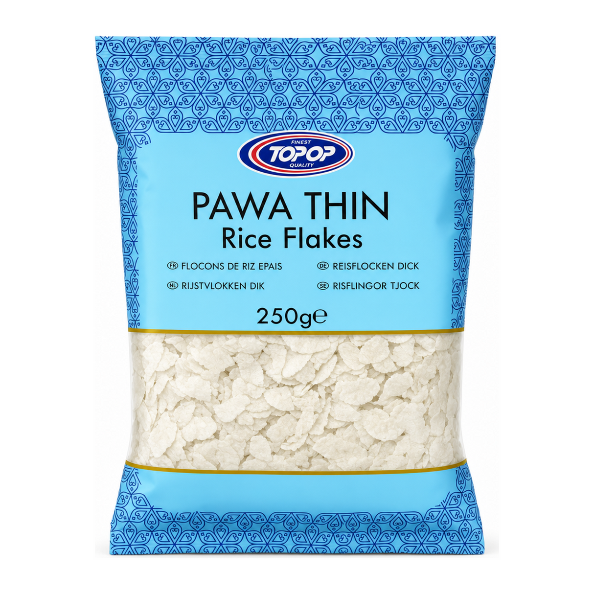 Pawa Thin Rice Flakes Thin by Topop — front view showing product label and branding, studio product photo on white background