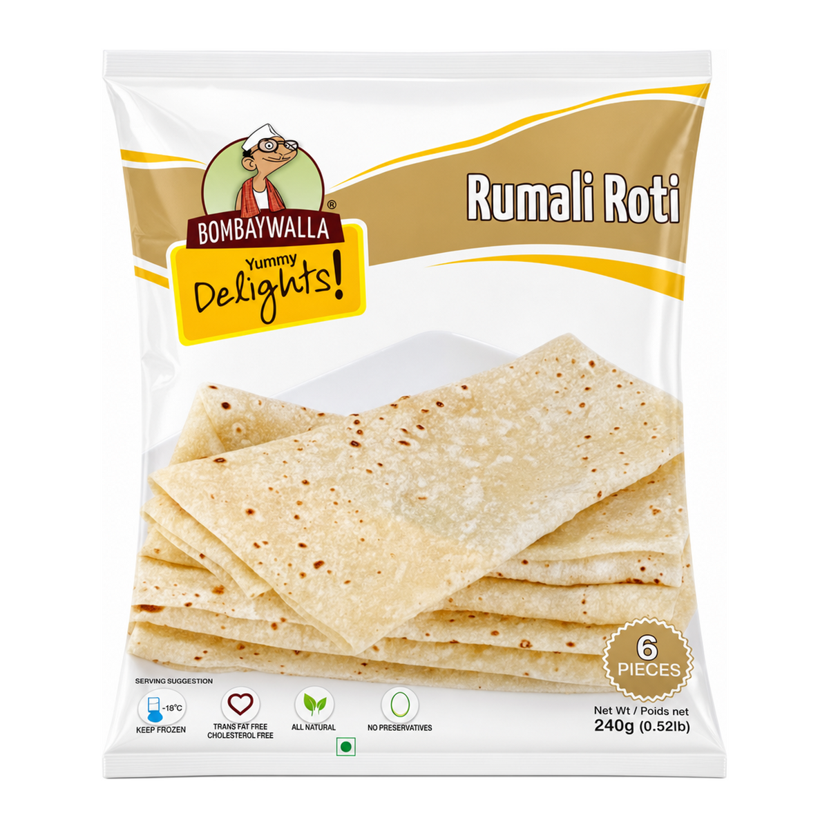 Bombaywalla Rumali Roti 6 Pieces by Bombaywalla — front view showing product label and branding, studio product photo on white background