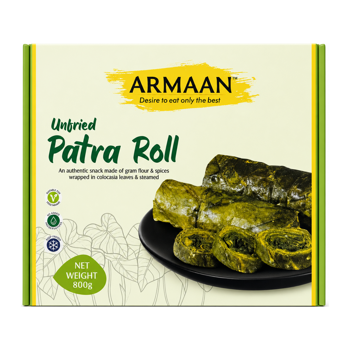 Armaan Patra Roll Unfried by Armaan — front view showing product label and branding, studio product photo on white background