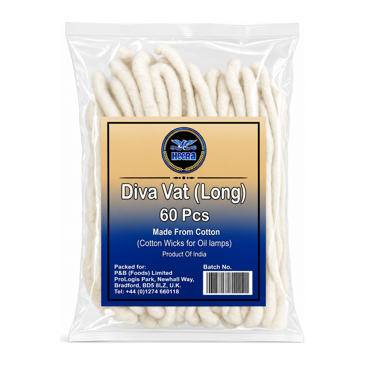 Heera Diva Vat (Long) 60 Pcs by Heera — front view showing product label and branding, studio product photo on white background