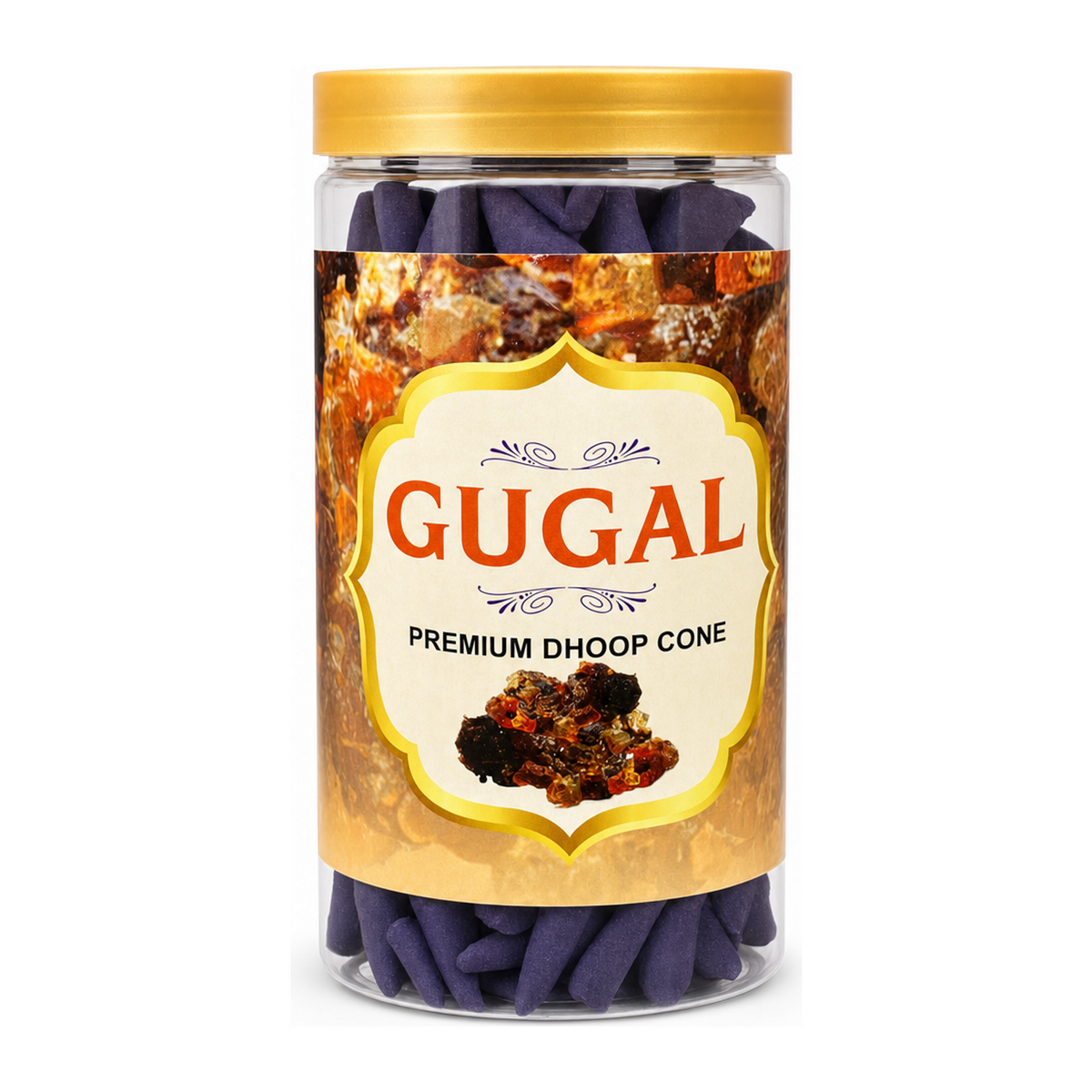 Premium Dhoop Cone Gugal β front view showing product label and branding, studio product photo on white background