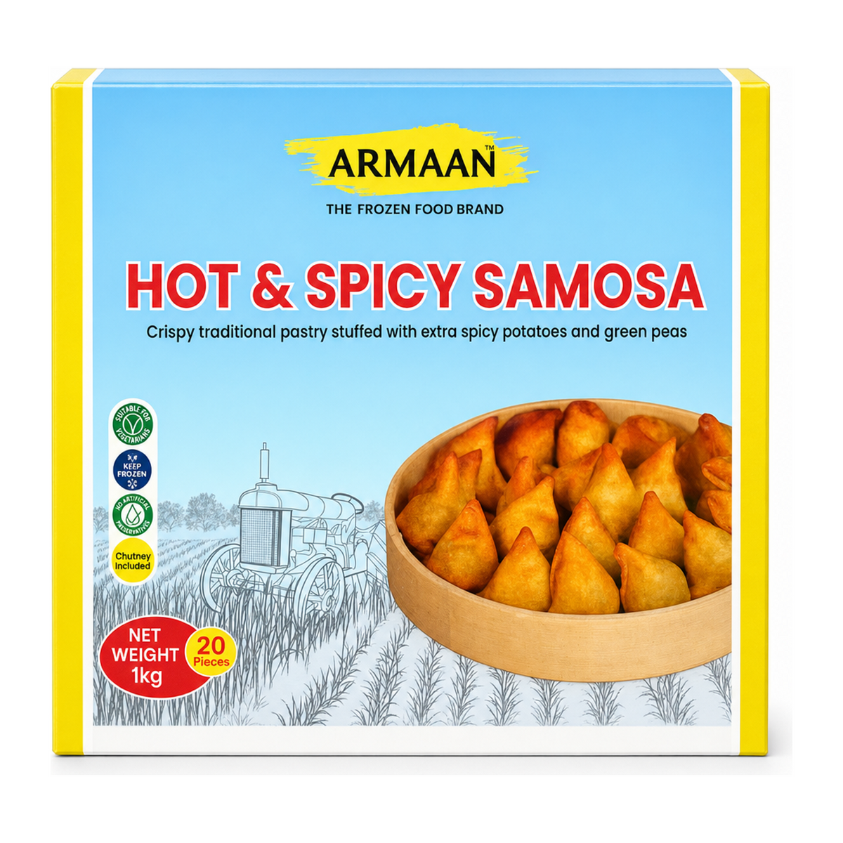 Armaan Hot & Spicy Samosa by Armaan — front view showing product label and branding, studio product photo on white background