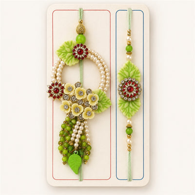 Bhai Bhabhi Rakhi | Green Pearl Lumba | Pair | 1069