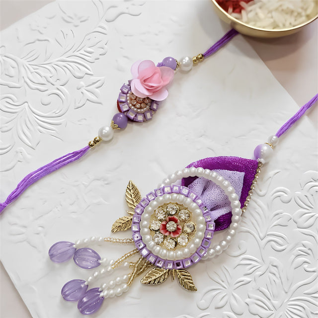 Bhai Bhabhi Rakhi | Purple Rose Lumba | Pair | 1070