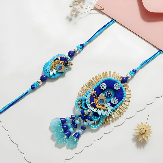 Bhai Bhabhi Rakhi | Blue Peacock Lumba | Pair | 1072