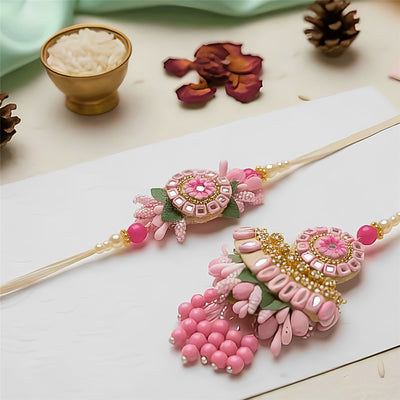 Bhai Bhabhi Rakhi | Pink Floral Lumba | Pair | 1100
