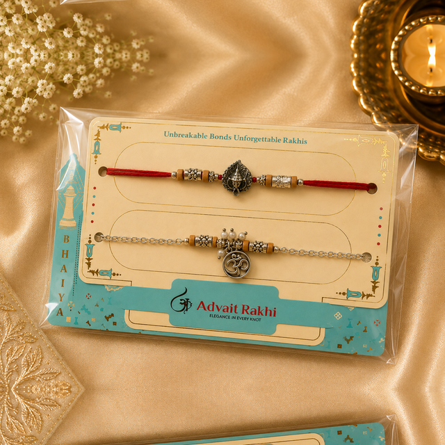 Bhai Bhabhi Rakhi | Oxidised Om and Paan | Pair | 1109