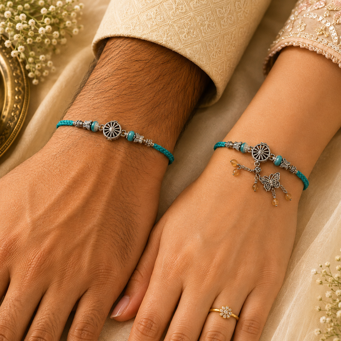 Bhai Bhabhi Rakhi | Teal Butterfly | Pair | 1111