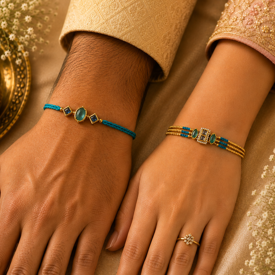 Bhai Bhabhi Rakhi | Emerald Teal | Pair | 1113