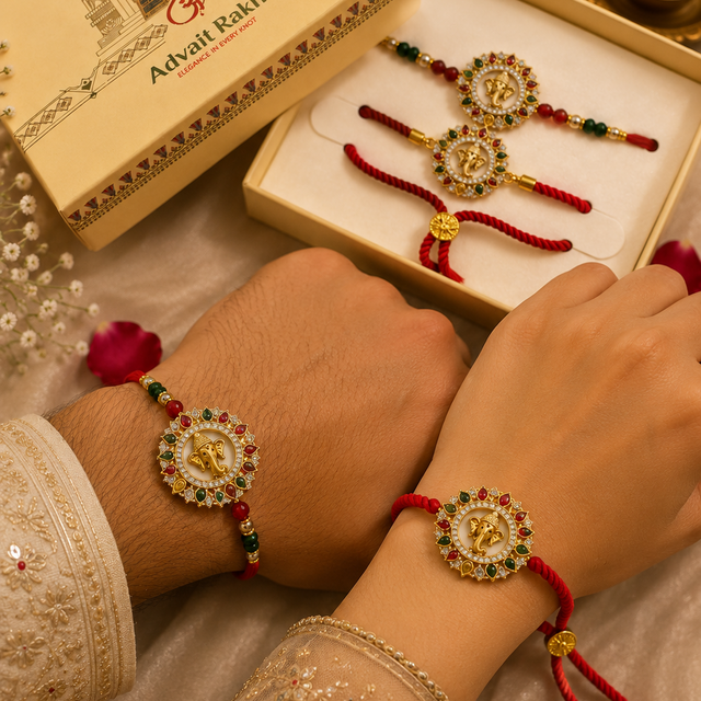 Bhai Bhabhi Rakhi | Royal Ganesha Kundan | Pair | 1125