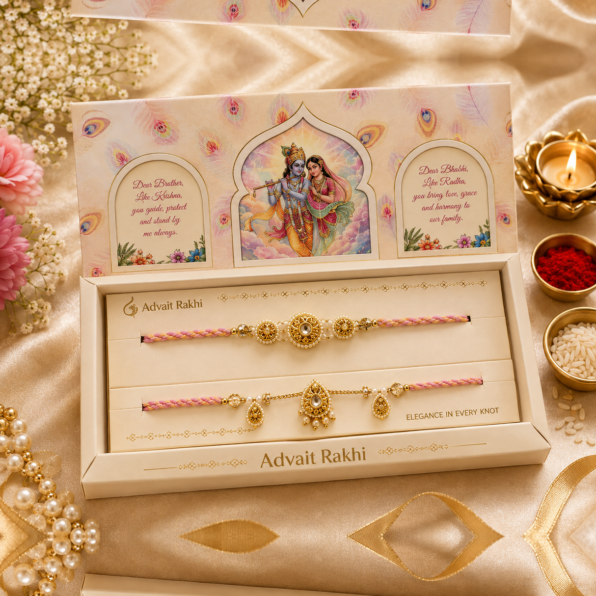 Bhai Bhabhi Rakhi | Pink Antique Gold | Pair | 1133