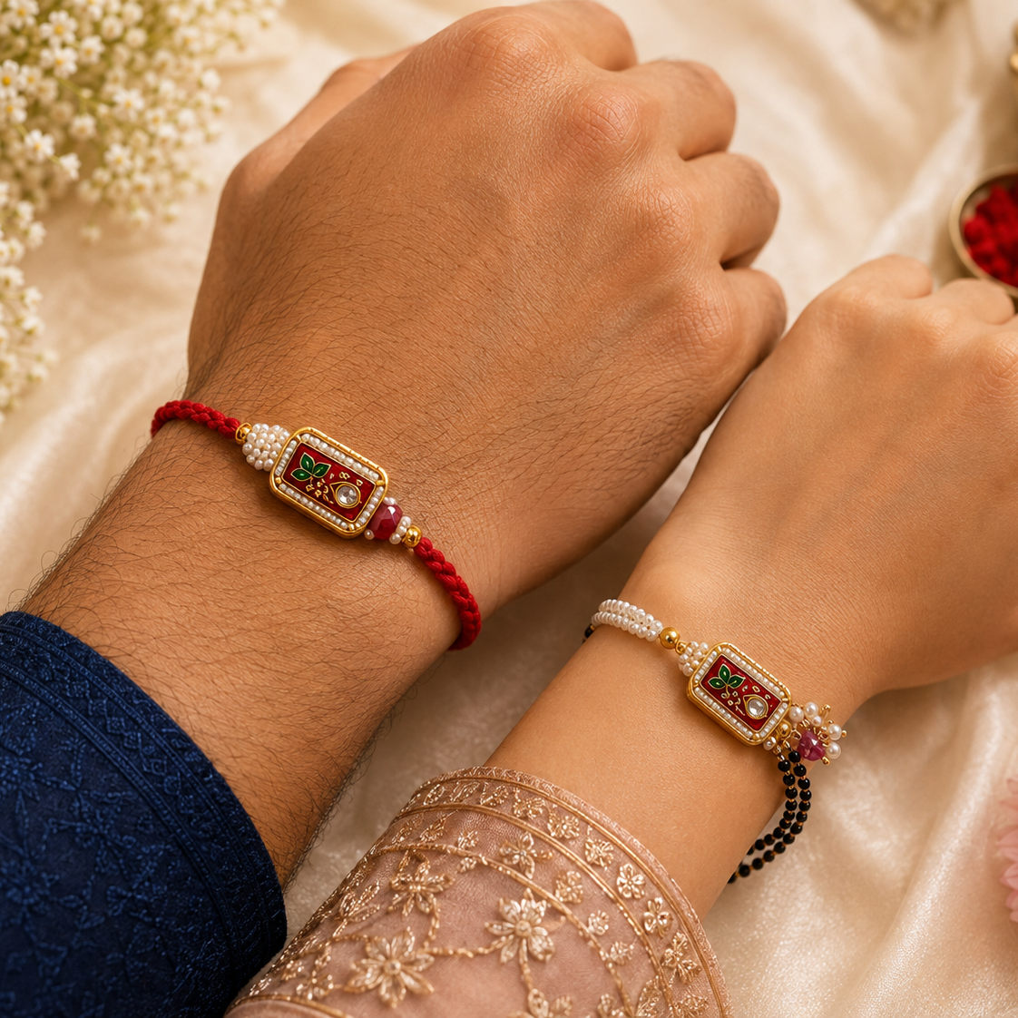 Bhai Bhabhi Rakhi | Red Green Meenakari | Pair | 1134