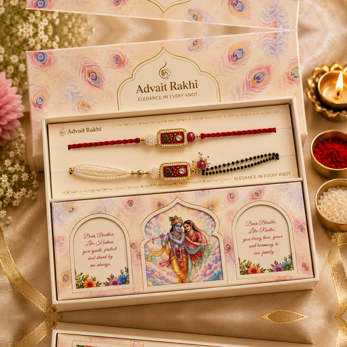Bhai Bhabhi Rakhi | Red Green Meenakari | Pair | 1134