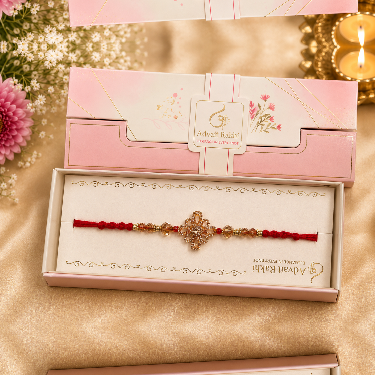 Bhai Rakhi | Gold Crystal Flower | Single | 1145
