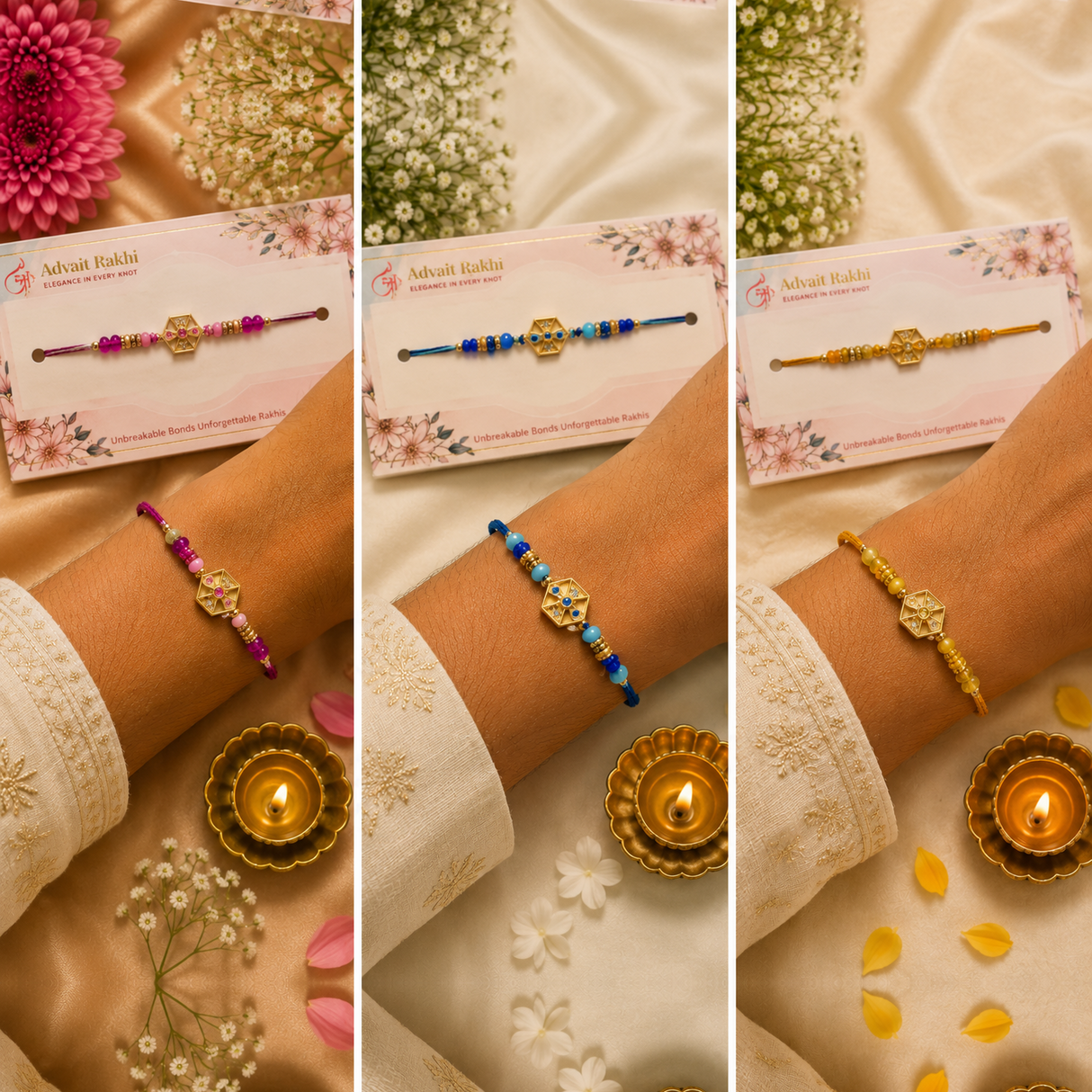 Bhai Rakhi | Gold Hexagon Floral | Single | 1152