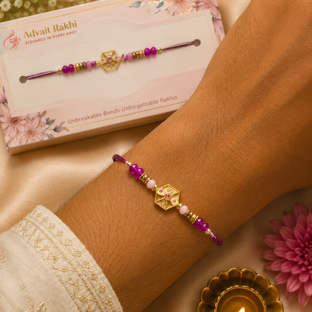 Bhai Rakhi | Gold Hexagon Floral | Single | 1152
