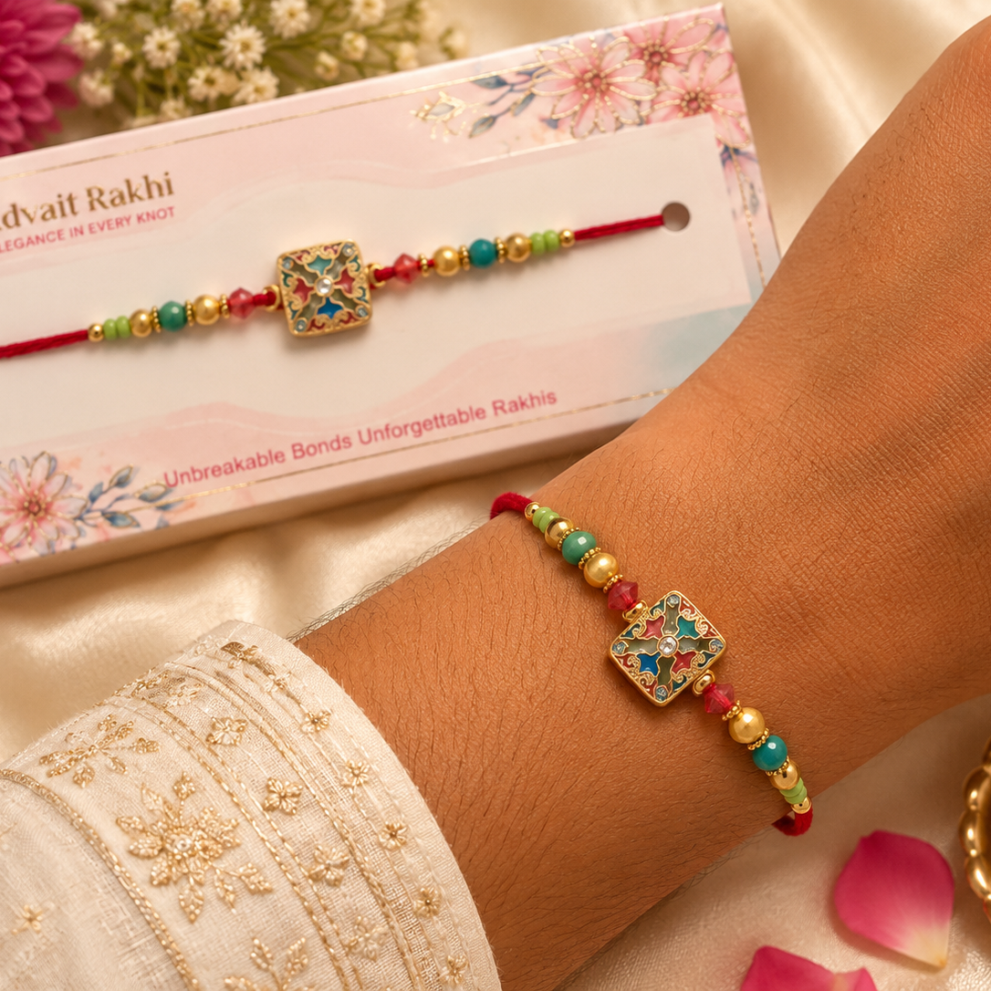 Bhai Rakhi | Turquoise Meenakari Square | Single | 1153