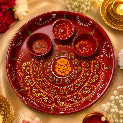 Pooja Thali | Maroon Ganesha | Single | 1160