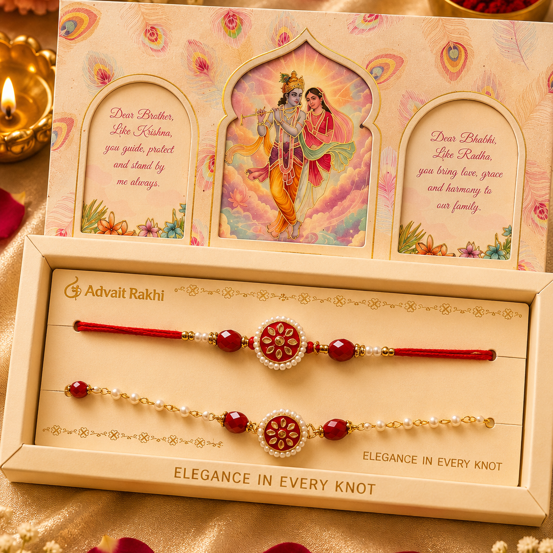 Bhai Bhabhi Rakhi | Crimson Kundan | Pair | 1181