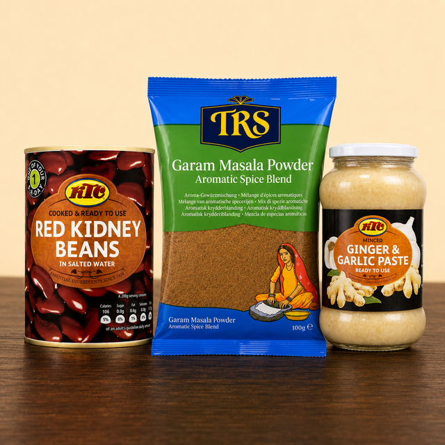 Garam masala: Rajma Curry Starter Kit with KTC Canned Red Kidney Beans 400g, TRS Garam Masala Powder 100g and KTC Garlic & Ginger Paste 210g