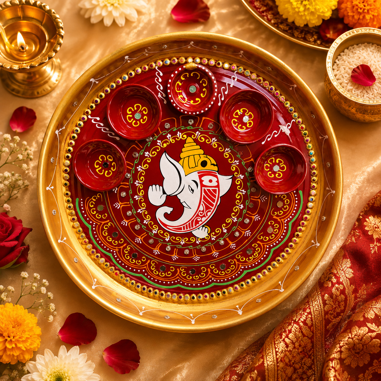 Pooja Thali | Golden Ganeshji | Single | 1166