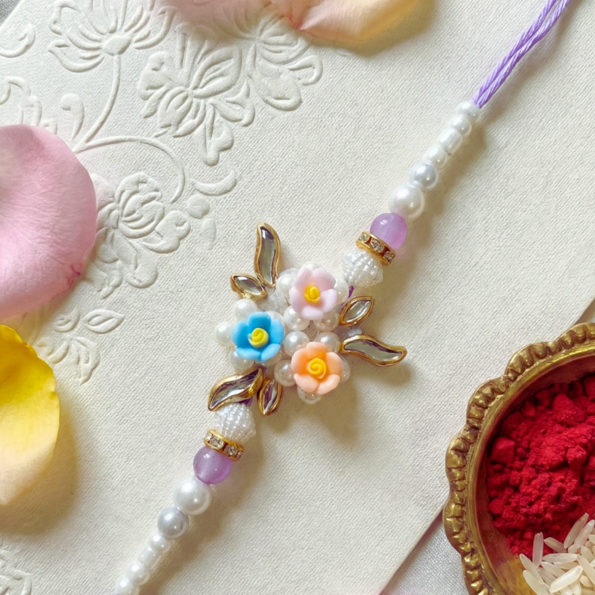 Bhai Rakhi | Pearl Floral | Pair | 1014