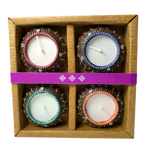 Round Diya With Wax 1 - 4pcs