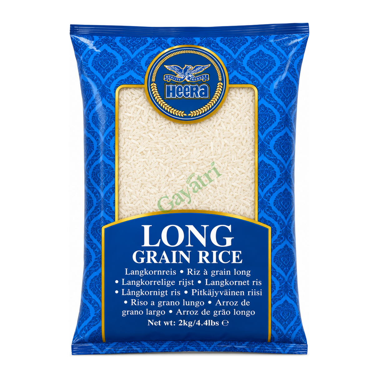Long Grain Rice by Heera Food, Beverages & Tobacco > Food Items > Grains, Rice & Cereal > Rice — front view showing product label and branding, studio product photo on white background