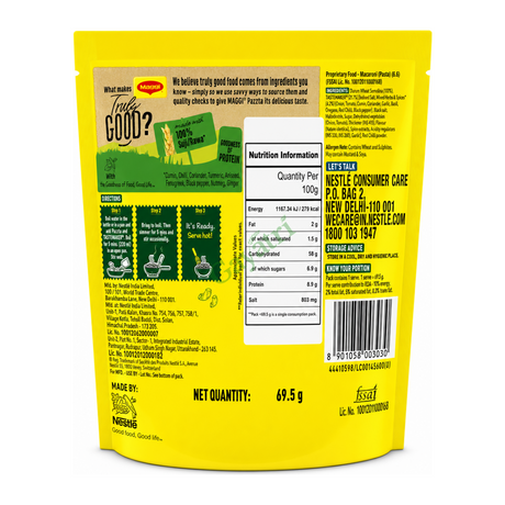 Pazzta Masala Penne by Maggi — back view showing ingredients and product details, studio product photo on white background