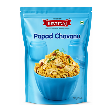 Papad Chavanu by Kirtiraj — front view showing product label and branding, studio product photo on white background