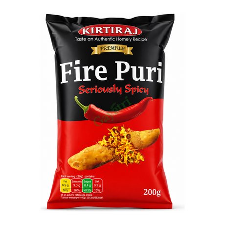 Fire Puri Seriously Spicy by Kirtiraj — front view showing product label and branding, studio product photo on white background