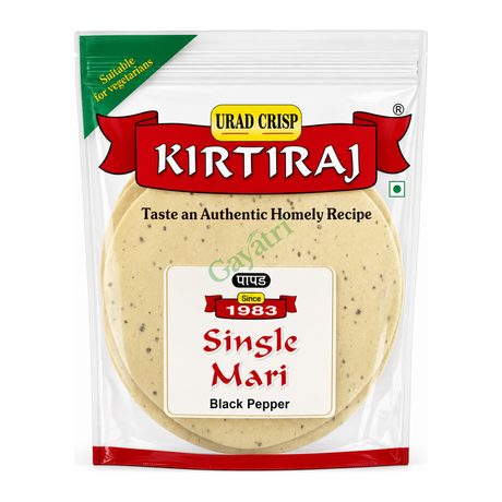 Urad Crisp Single Mari Black Pepper by Kirtiraj — front view showing product label and branding, studio product photo on white background
